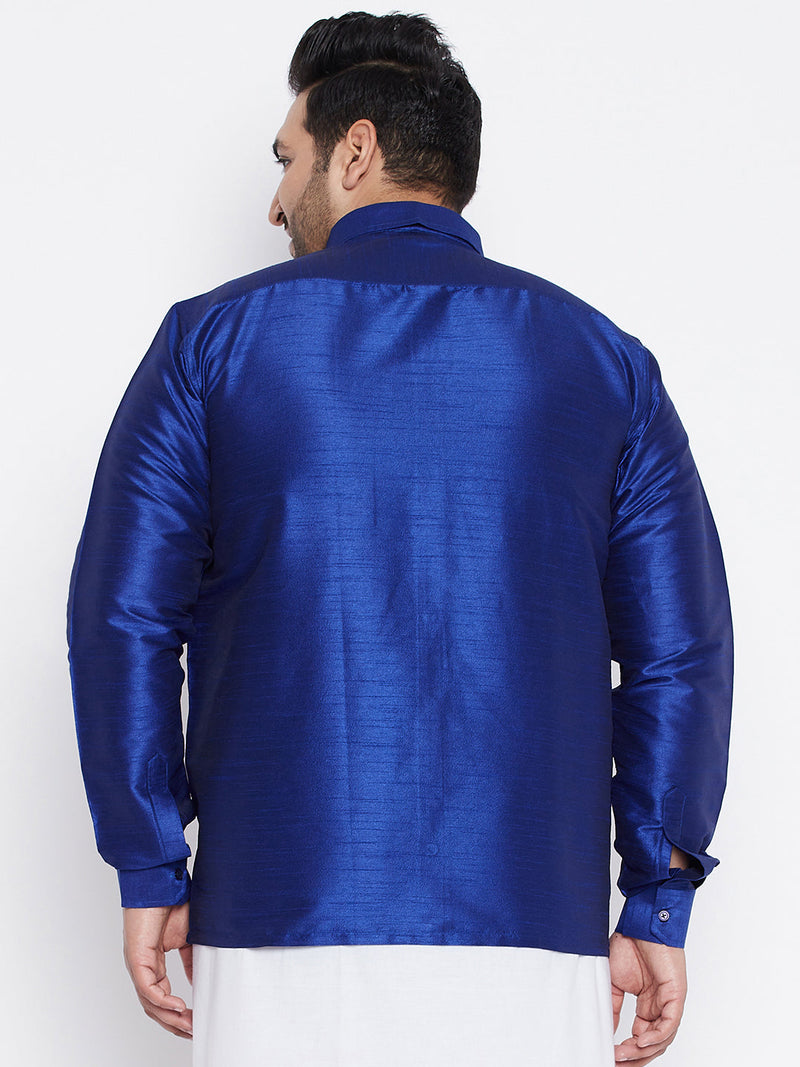 Men's Plus Size Blue Silk Blend Ethnic Shirt