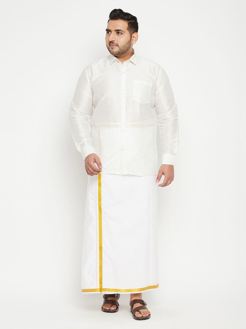 Men's Plus Size White Silk Blend Ethnic Shirt