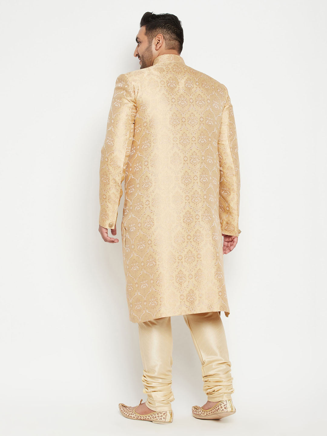 Men's Plus Size Golden Brocade Sherwani Set