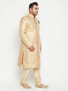 Men's Plus Size Golden Brocade Sherwani Set