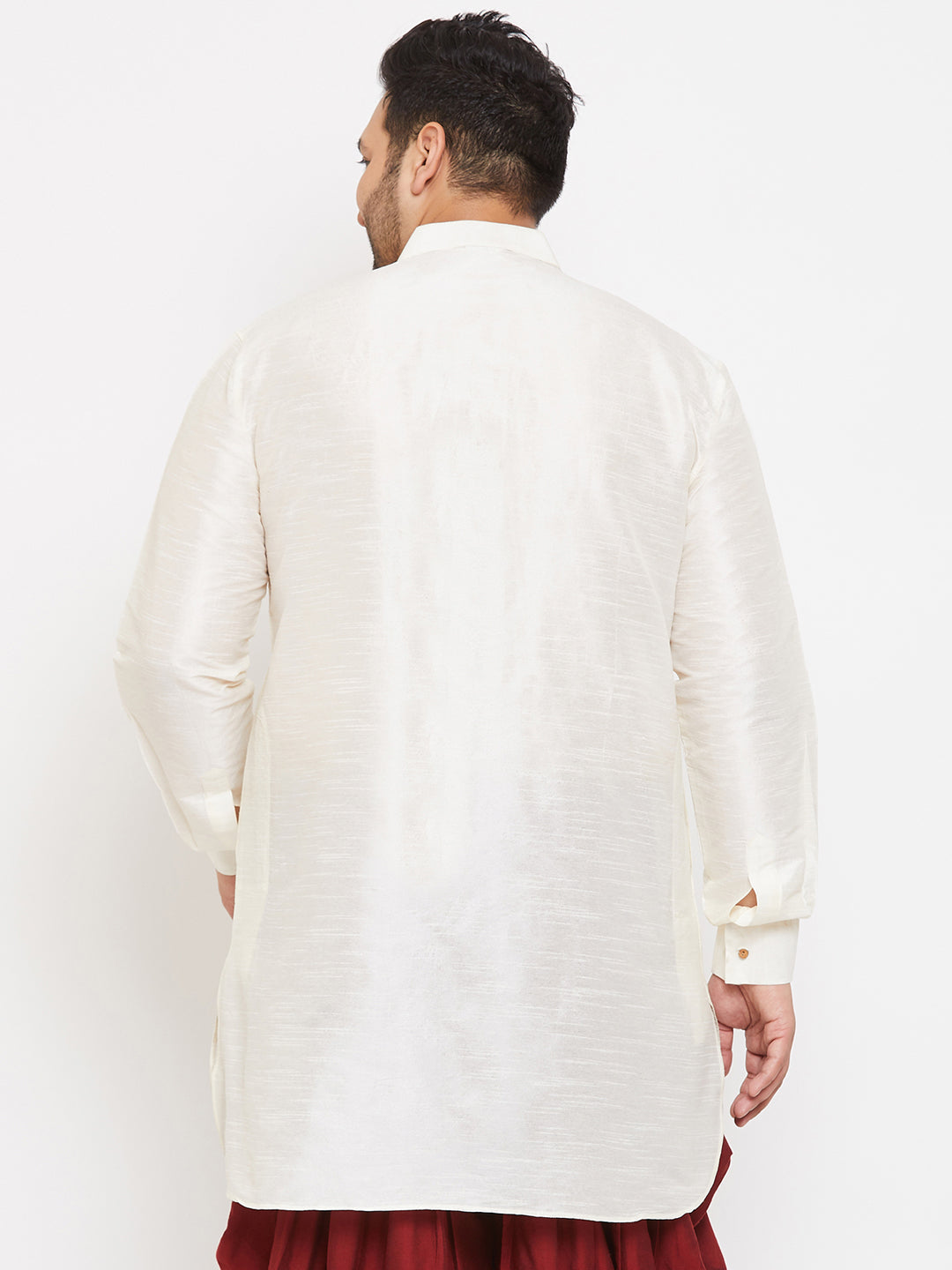Men's Plus Size Cream Silk Blend Curved Kurta