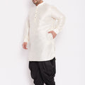 Men's Plus Size Cream Silk Blend Curved Kurta Dhoti Set