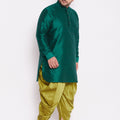 Men's Plus Size Green Silk Blend Curved Kurta Dhoti Set