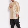 Men's Plus Size Golden Silk Blend Curved Kurta Dhoti Set