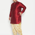 Men's Plus Size Maroon Silk Blend Curved Kurta Dhoti Set