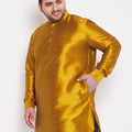 Men's Plus Size Mustard Silk Blend Curved Kurta