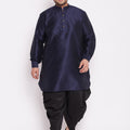 Men's Plus Size Navy Blue Silk Blend Curved Kurta Dhoti Set