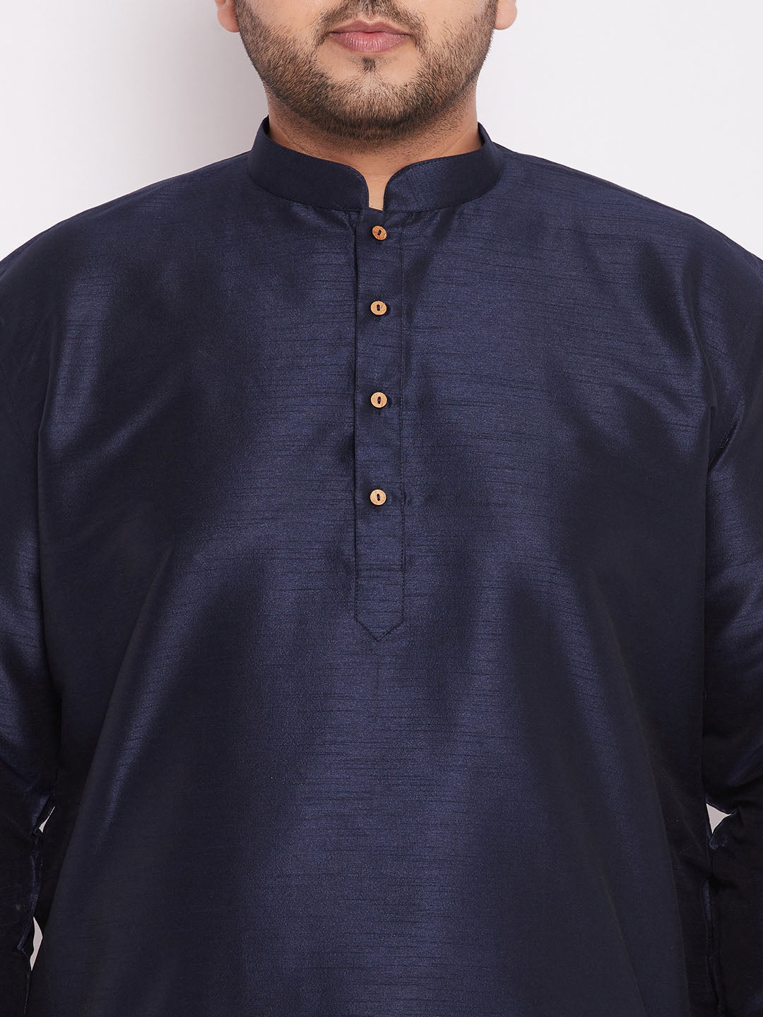 Men's Plus Size Navy Blue Silk Blend Curved Kurta Dhoti Set