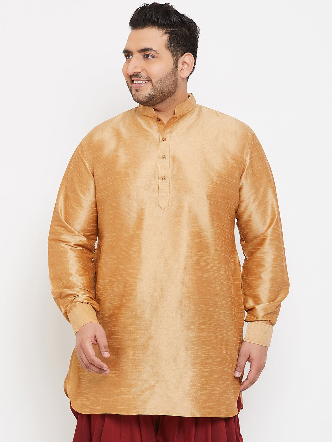 Men's Plus Size Rose Gold Silk Blend Curved Kurta