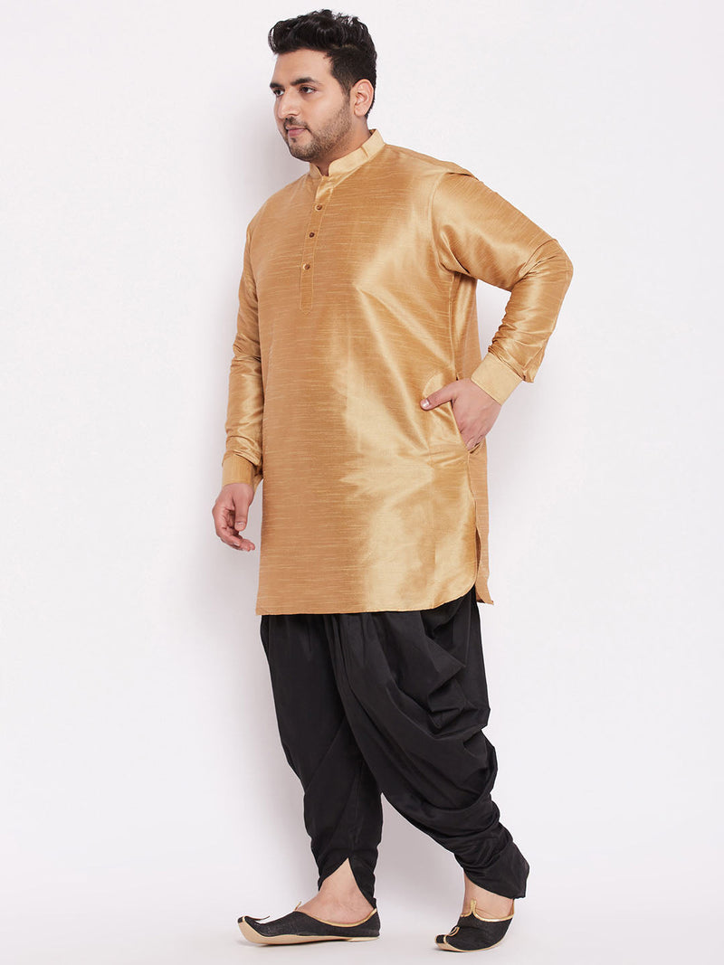 Men's Plus Size Rose Gold Silk Blend Curved Kurta Dhoti Set