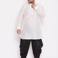 Men's Plus Size White Silk Blend Curved Kurta Dhoti Set