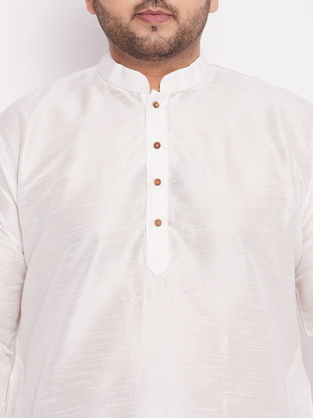 Men's Plus Size White Silk Blend Curved Kurta Dhoti Set