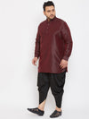 Men's Plus Size Wine Silk Blend Curved Kurta Dhoti Set