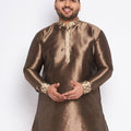 Men's Plus Size Gold Silk Blend Curved Kurta
