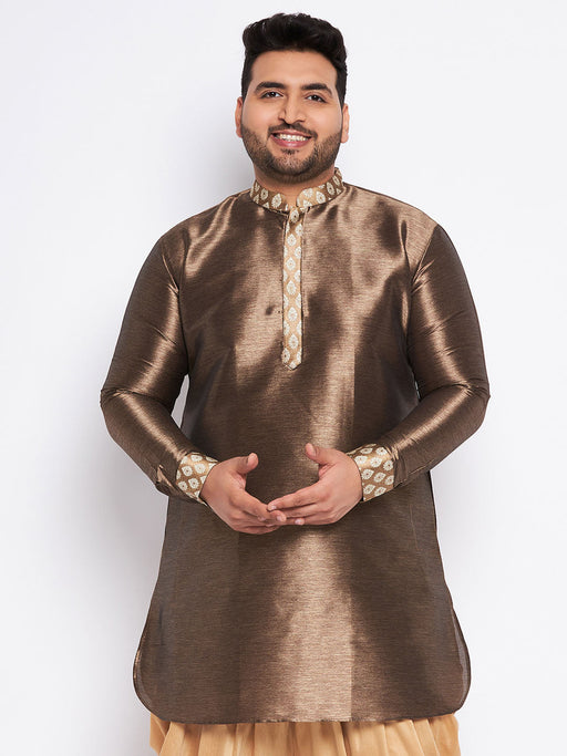 Men's Plus Size Gold Silk Blend Curved Kurta