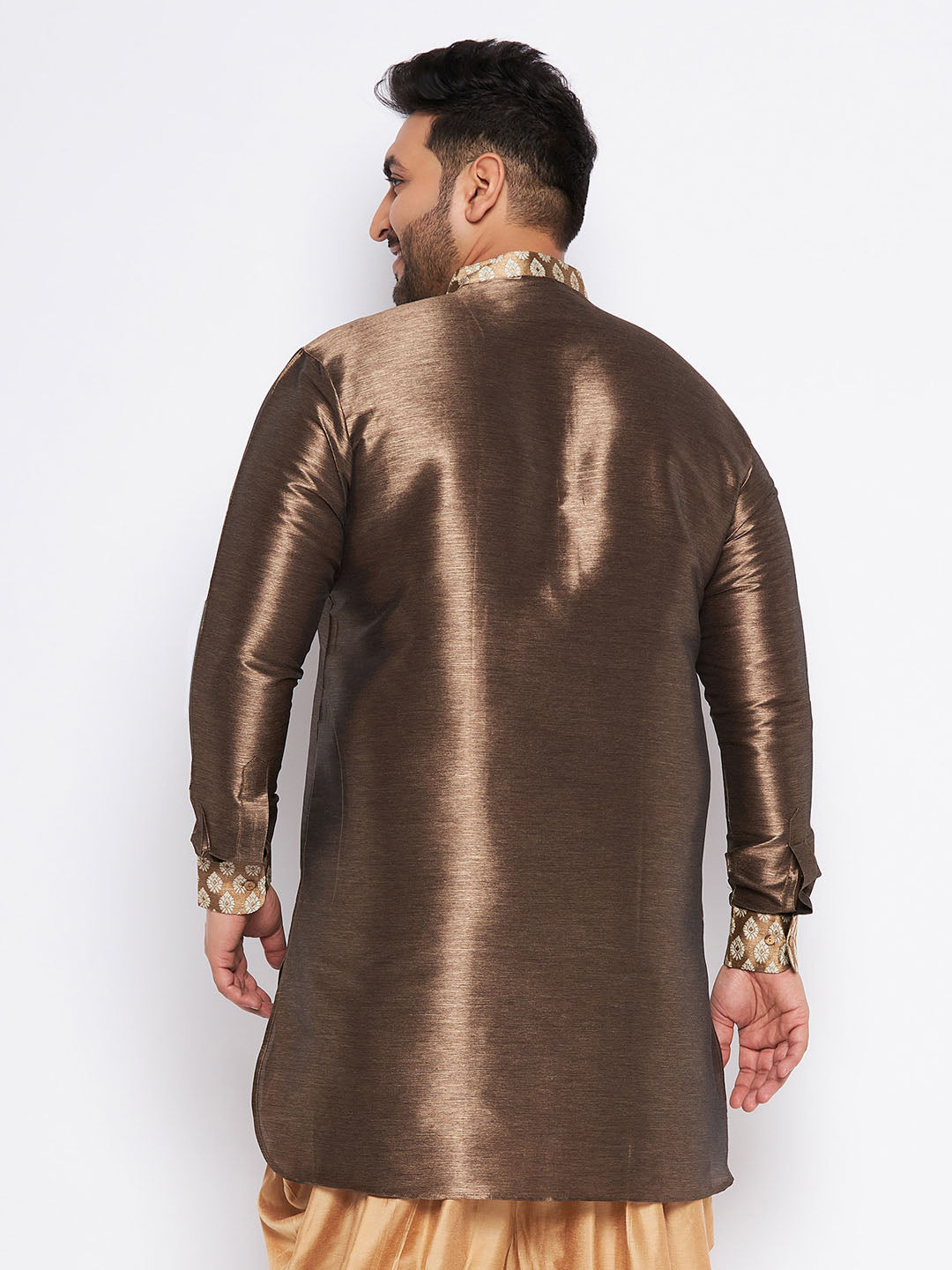 Men's Plus Size Gold Silk Blend Curved Kurta