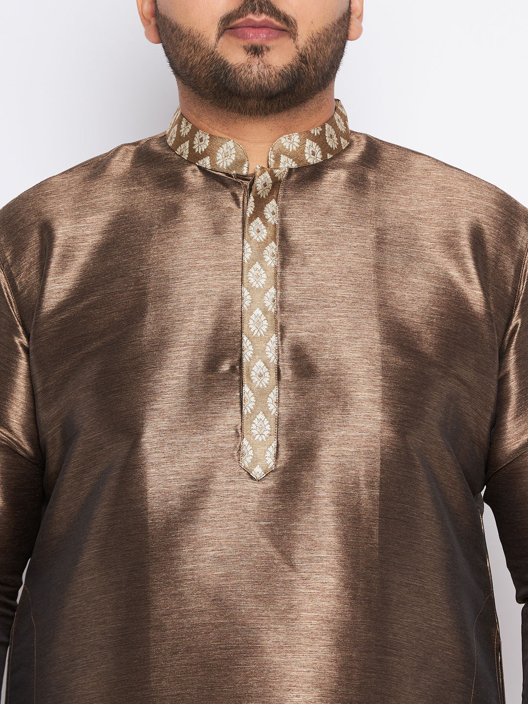 Men's Plus Size Gold Silk Blend Curved Kurta