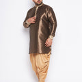 Men's Plus Size Gold Silk Blend Curved Kurta And Dhoti Set