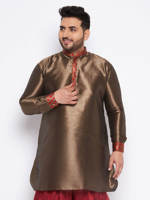 Men's Plus Size Maroon Silk Blend Curved Kurta