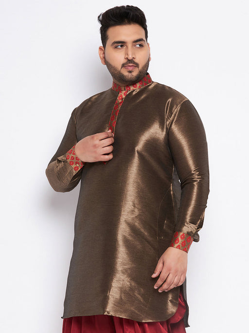 Men's Plus Size Maroon Silk Blend Curved Kurta