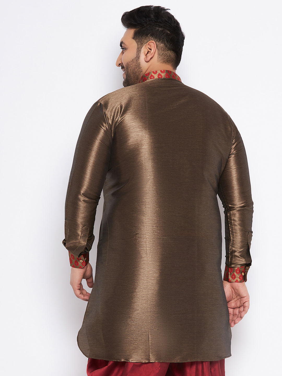 Men's Plus Size Maroon Silk Blend Curved Kurta