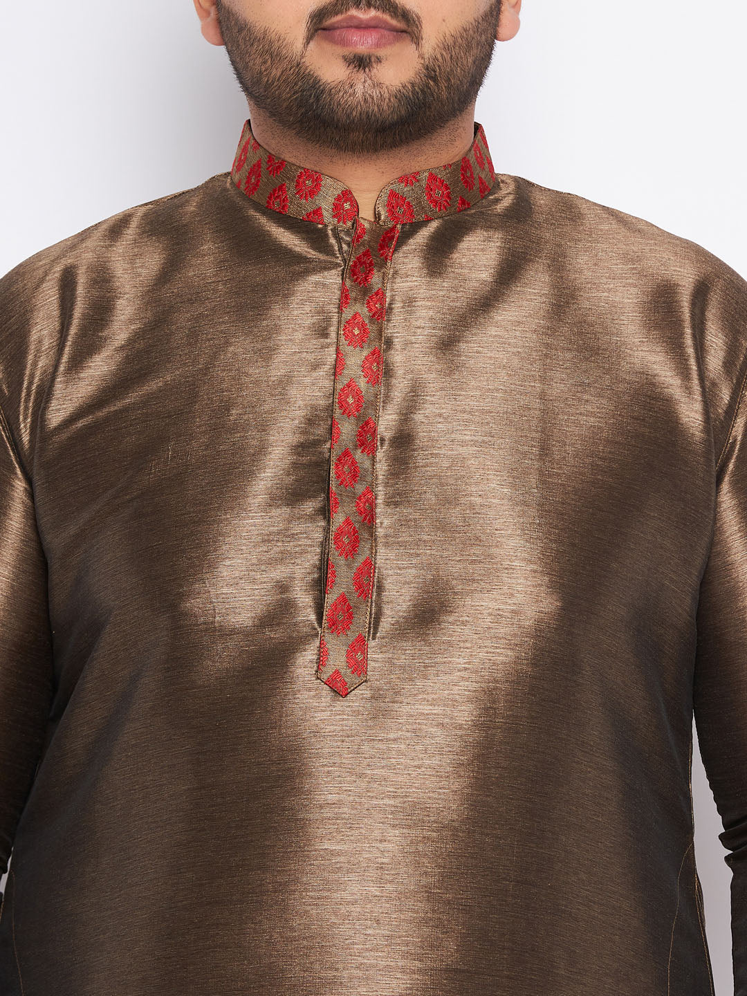 Men's Plus Size Maroon Silk Blend Curved Kurta