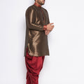 Men's Plus Size Maroon Silk Blend Curved Kurta And Dhoti Set