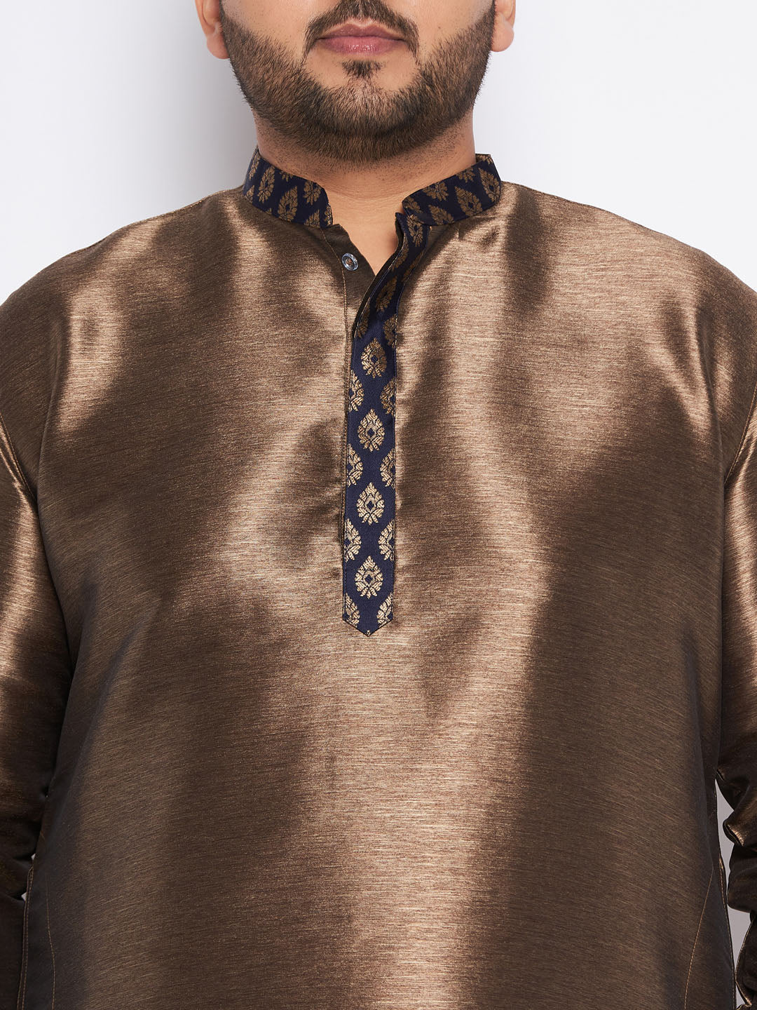 Men's Plus Size Navy Blue Silk Blend Curved Kurta And Dhoti Set