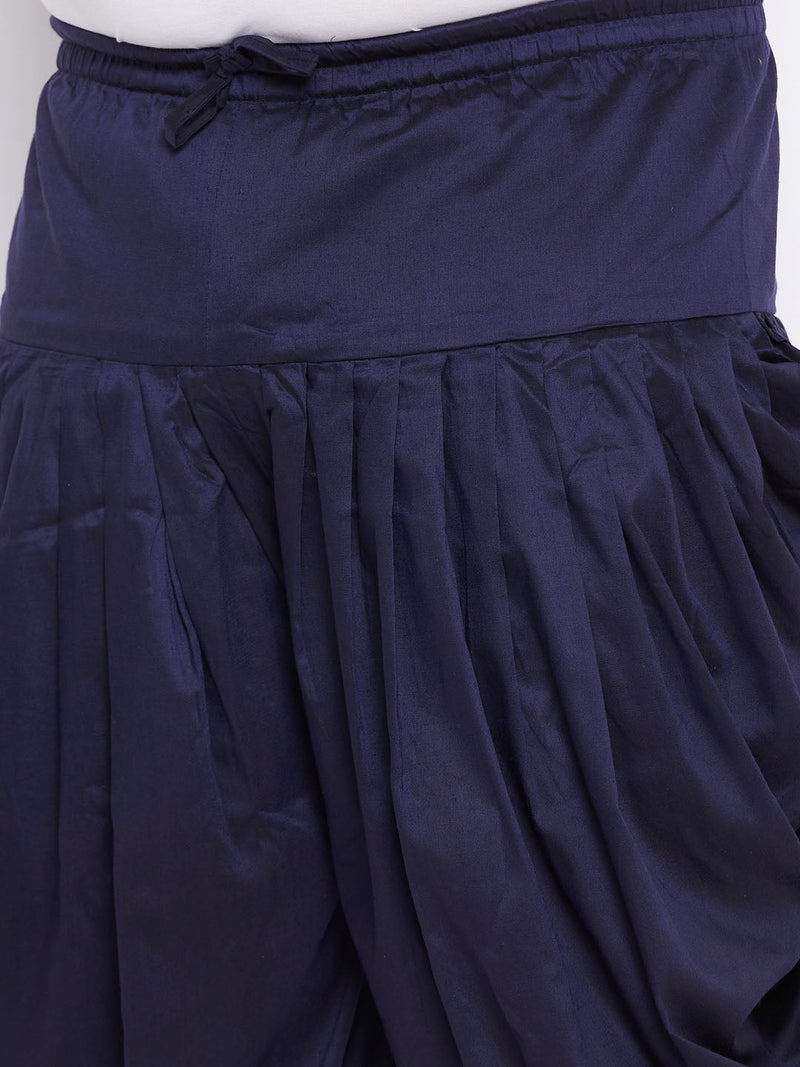 Men's Plus Size Navy Blue Silk Blend Curved Kurta And Dhoti Set