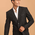 Men's Black Zig Zag Glitter Silk Blend Blazer
