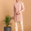 Men's Pink Mirror Indo Western Sherwani With Pant Set