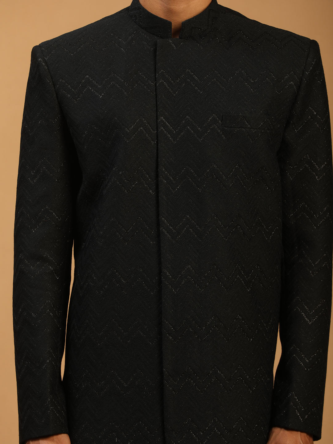 Men's Black Glitter Indo Western Sherwani Set