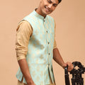 Men's Green Woven Flap Pocket Ethnic Jacket