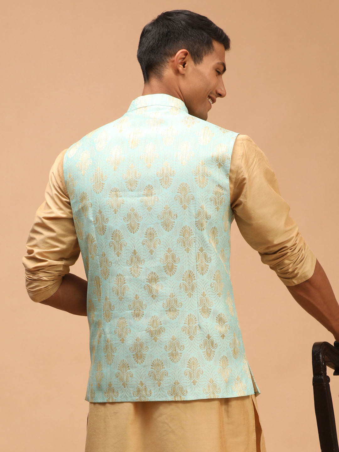 Men's Green Woven Flap Pocket Ethnic Jacket