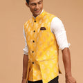 Men's Yellow Woven Flap Ethnic Jacket