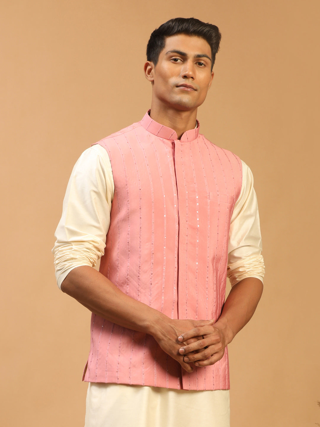Men's Purple Sequined Ethnic Nehru Jacket