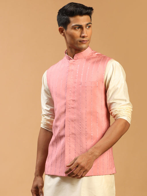 Men's Purple Sequined Ethnic Nehru Jacket