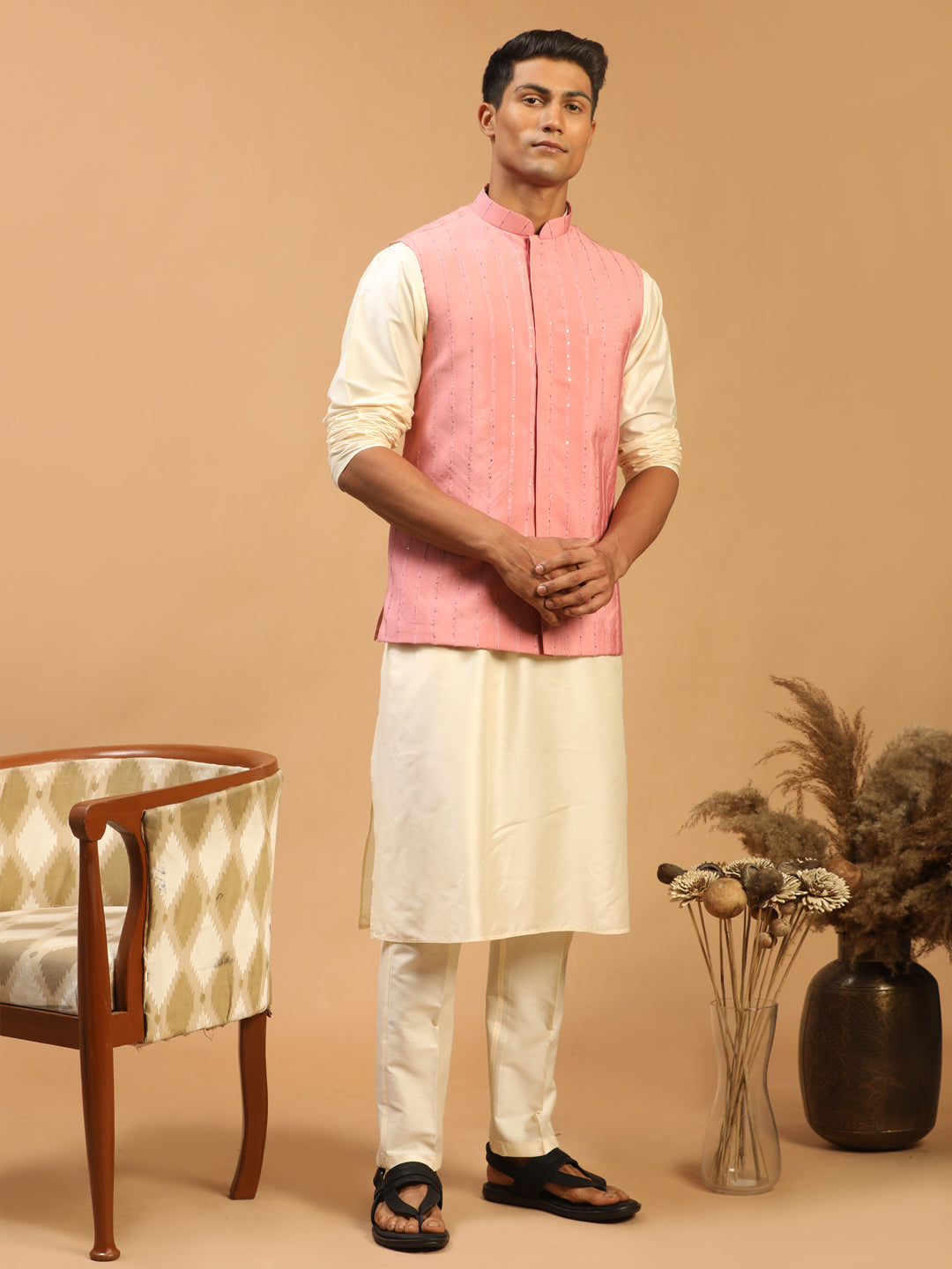 Men's Purple Sequined Ethnic Nehru Jacket