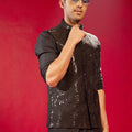 Men's Black Sequince Nehru Jacket
