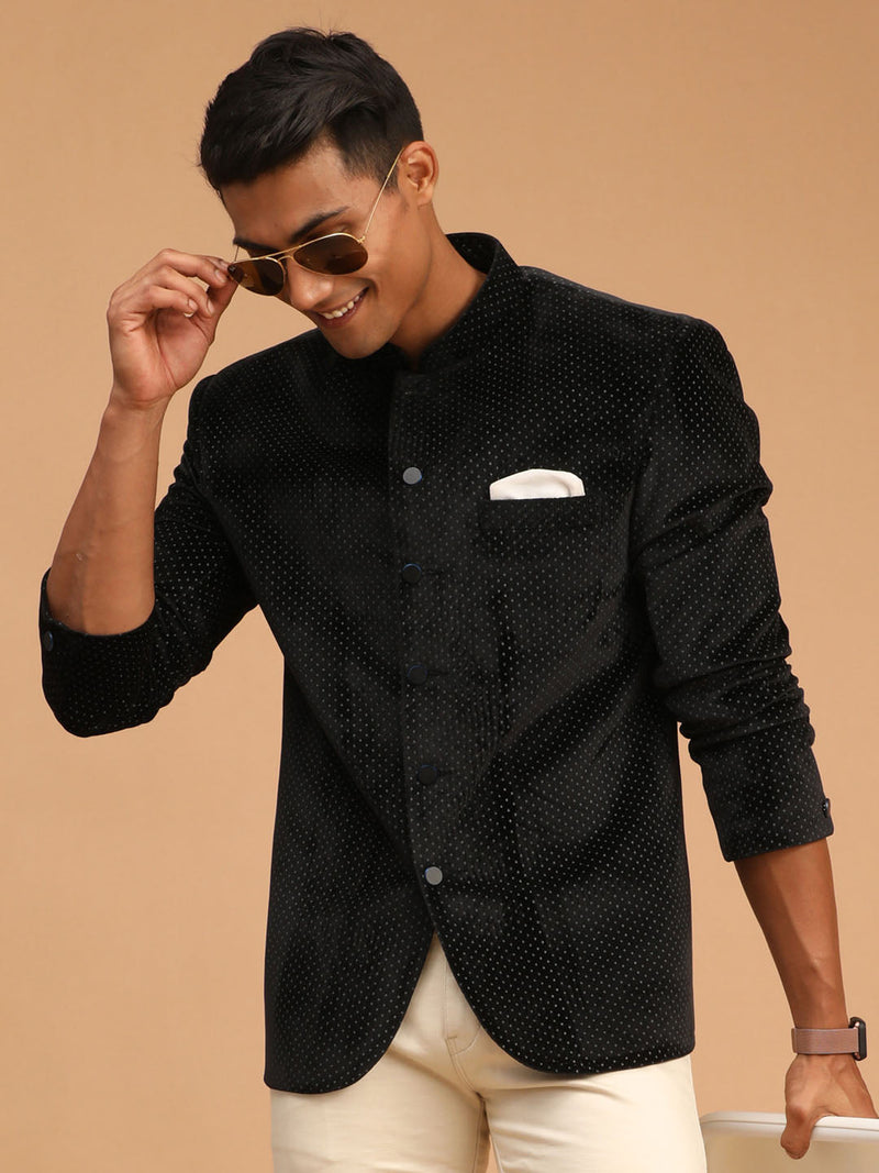 Men's Black Polka Dot Printed Velvet Jodhpuri