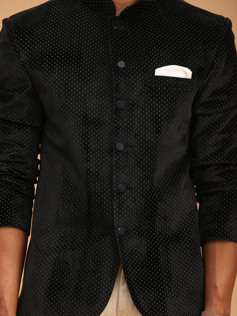 Men's Black Polka Dot Printed Velvet Jodhpuri