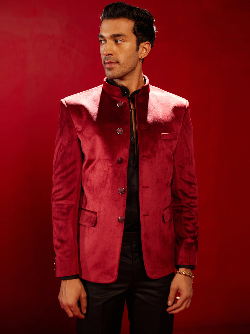 Men's Maroon Velvet Jodhpuri