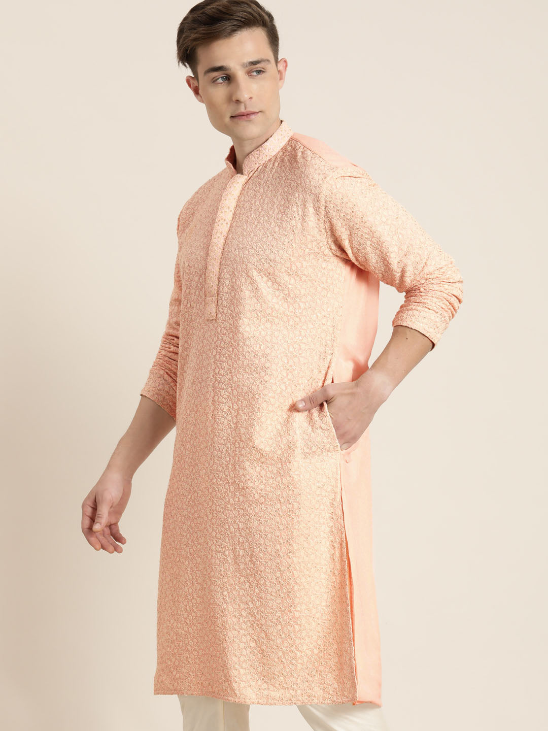 Men's Pink Ethnic Chikankari Kurta