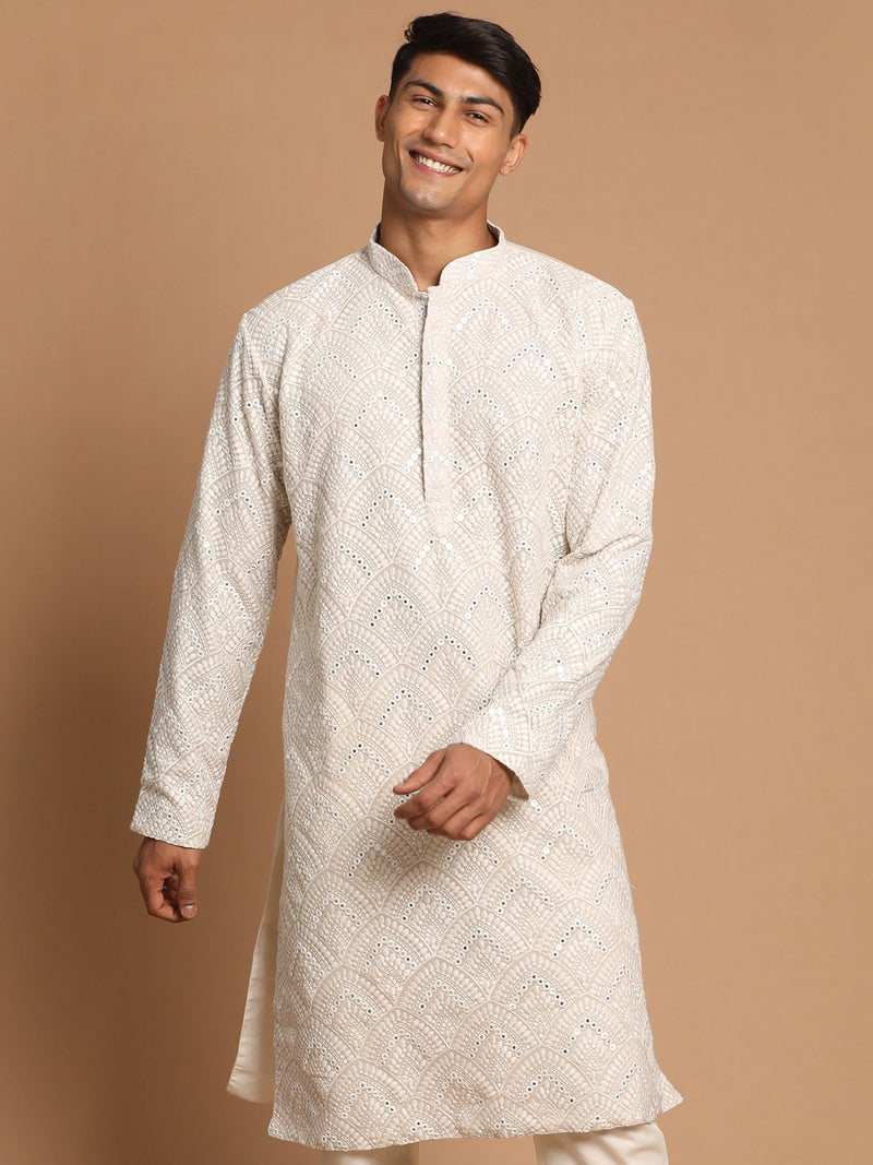 Men's Gray Ethnic Mirror Kurta