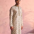 Men's Light Green Thread Worked Silk Kurta