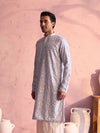Men's Sky Blue Georgette Floral Motif Embroidered Kurta