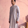 Men's Sky Blue Georgette Floral Motif Embroidered Kurta