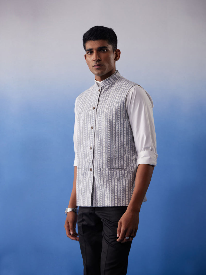 Men's Grey Aztec Print Nehru Jacket