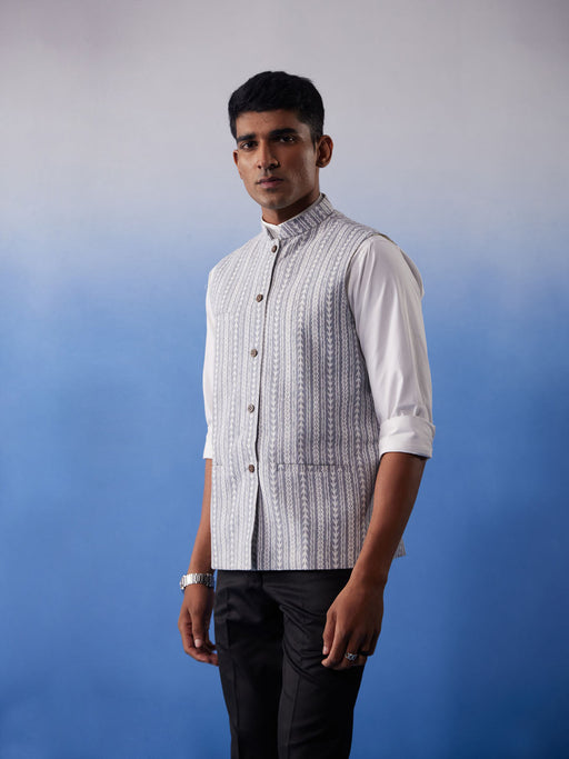 Men's Grey Aztec Print Nehru Jacket