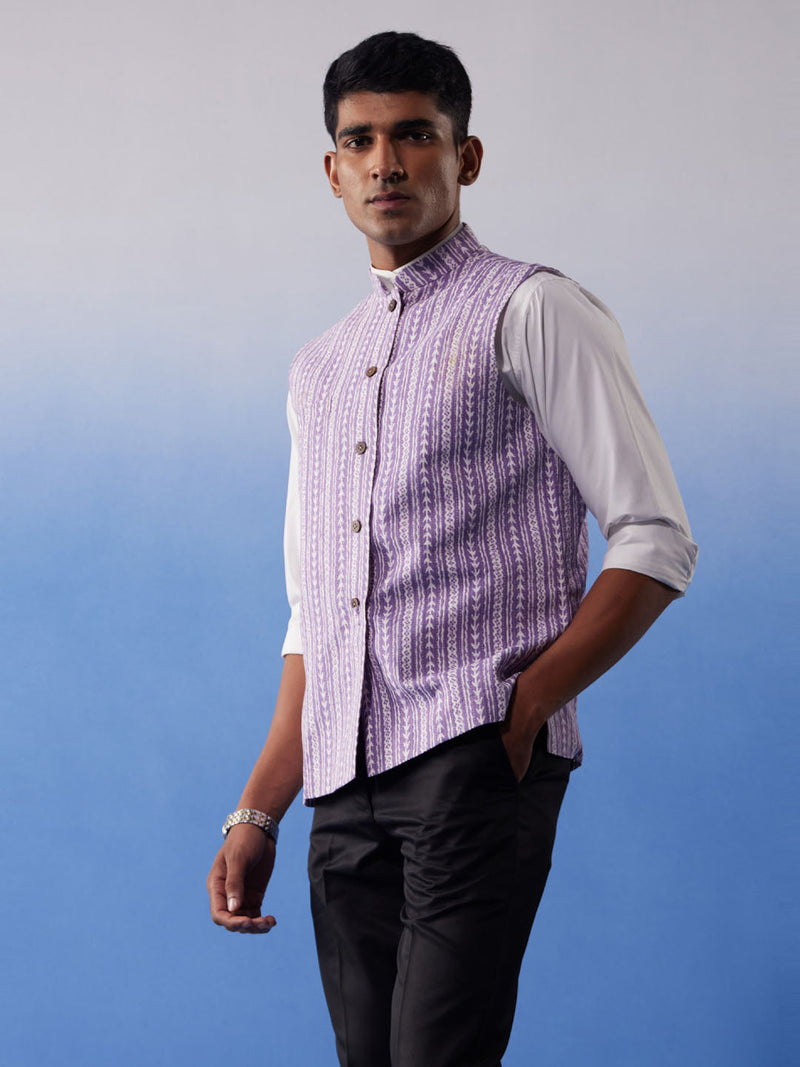 Men's Purple Aztec Print Nehru Jacket